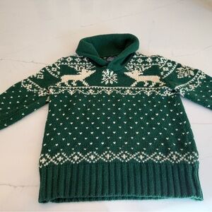 Ralph Lauren Boys Christmas Reindeer/Moose Green Snowflake Sweater Size 7